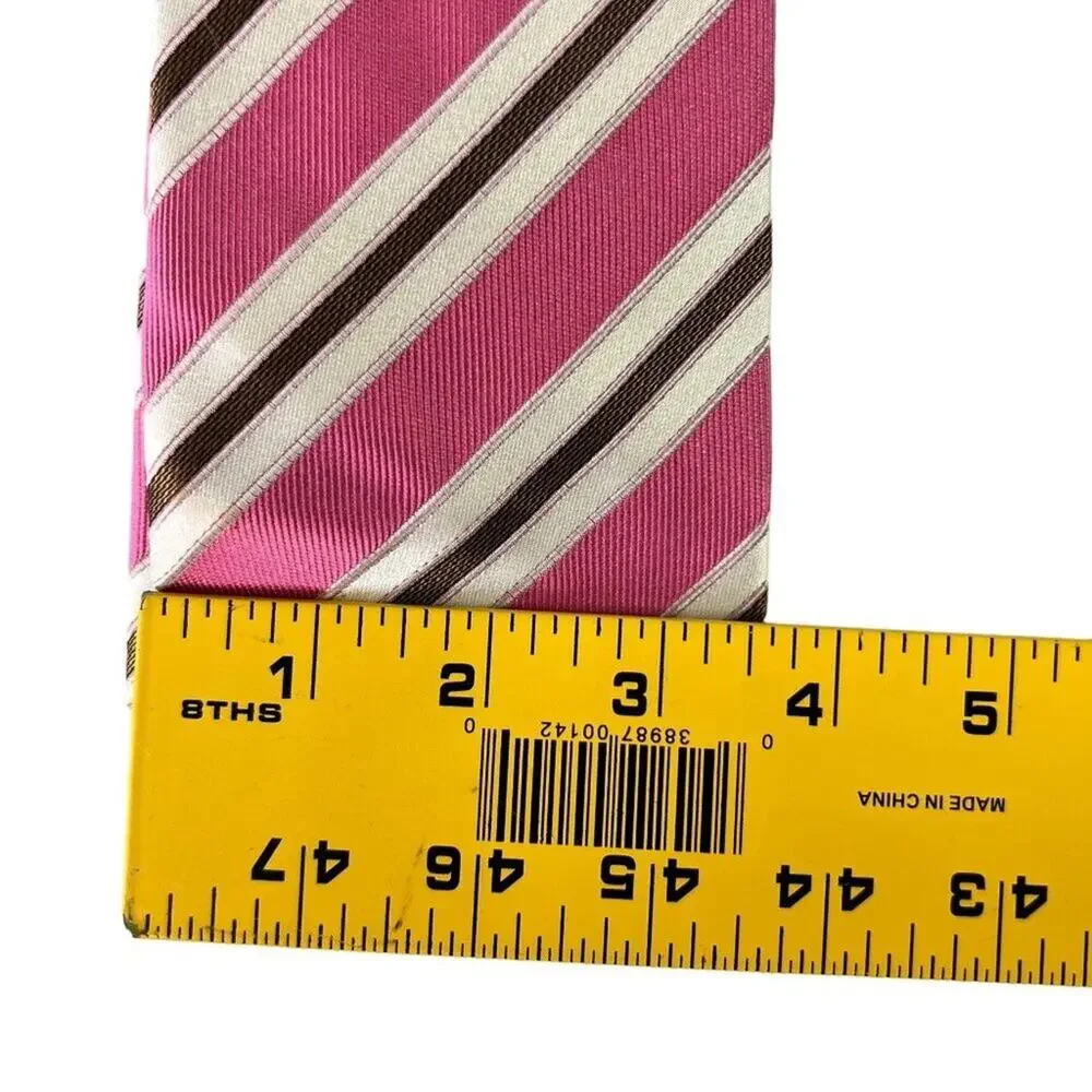 Boss Men's Diagonal Stripe Repp Silk NeckTie Made In Italy Multicolor Pink/Brown
